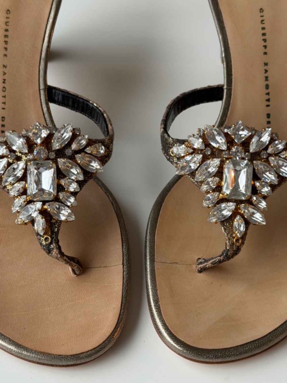 Giuseppe Zanotti vintage crystal embellished metallic gold thong sandals, IT 38 - Picture 8 of 13